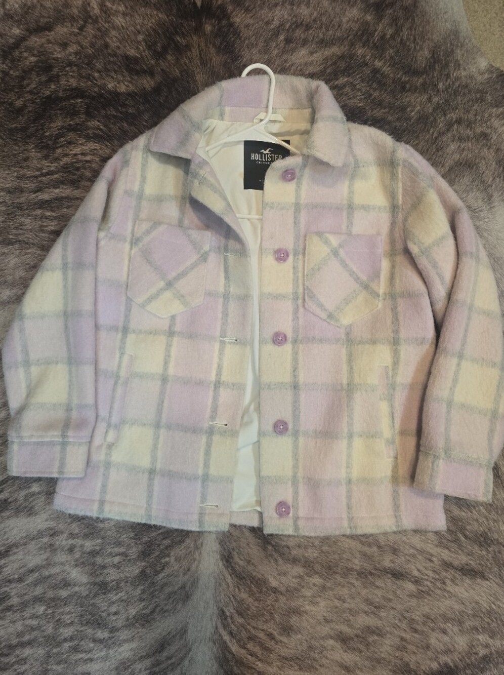 Hollister Pastel Plaid Teddy Jacket in Pink & Cream